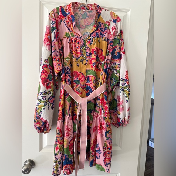 Floral Long Sleeve Dress - Pink and Multicolor - Picture 2 of 12